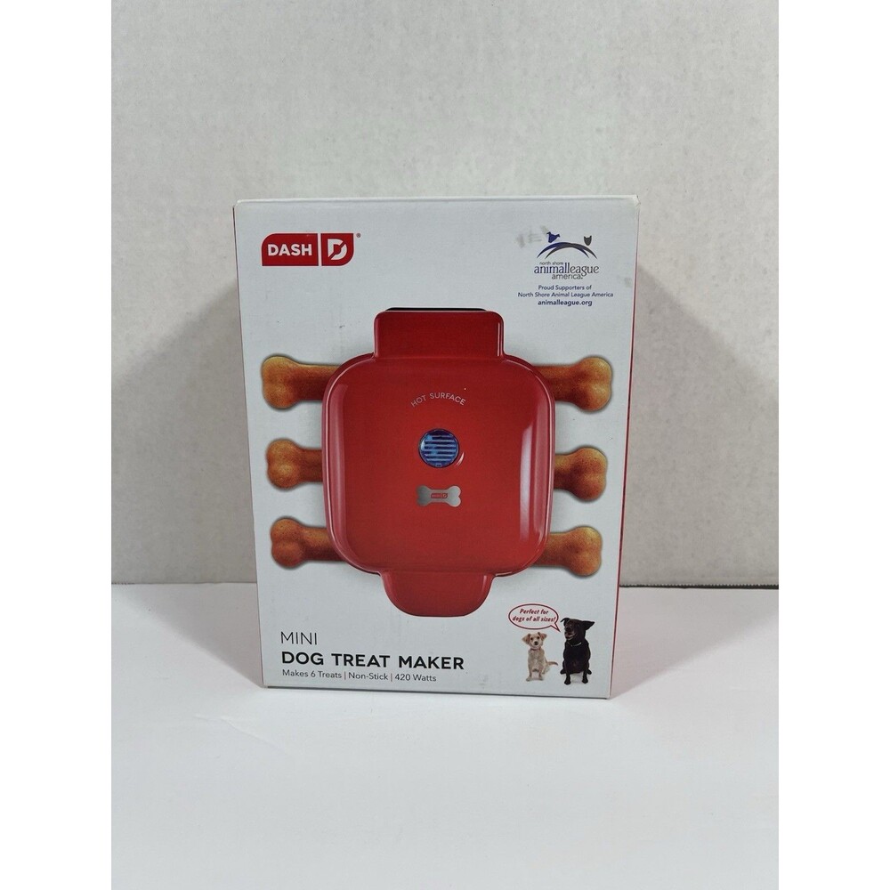 DASH Mini Dog Treat Maker Red Nonstick Makes 6 Bone Shaped Treats Recipes NEW